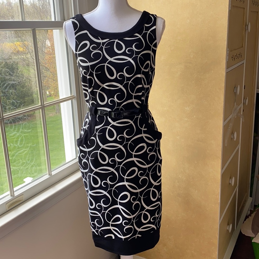 London Times Belted Sheath Dress